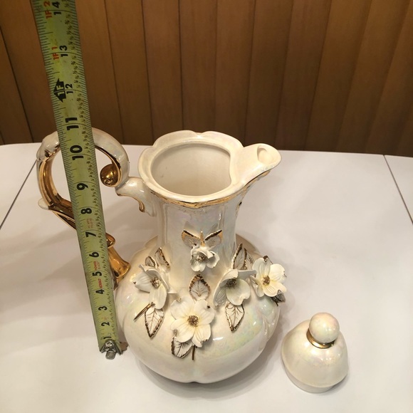 Norcrest Japan GD-17 Exquisite Iridescent vase white gold trim with flowers - Picture 2 of 16